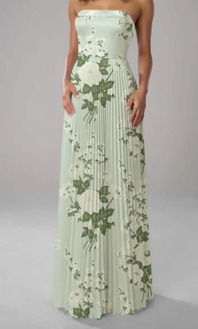 AW BRIDAL 8 M satin mottled moss green floral Valerie strapless dress NEW B22